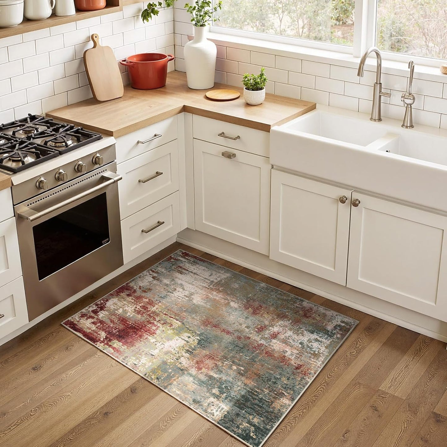 Washable Area Rugs 3'x5' Non-Slip Modern Abstract Soft for Living Room Entryway Bedroom Nursery, Print Pattern, Brown Rust Red Multi