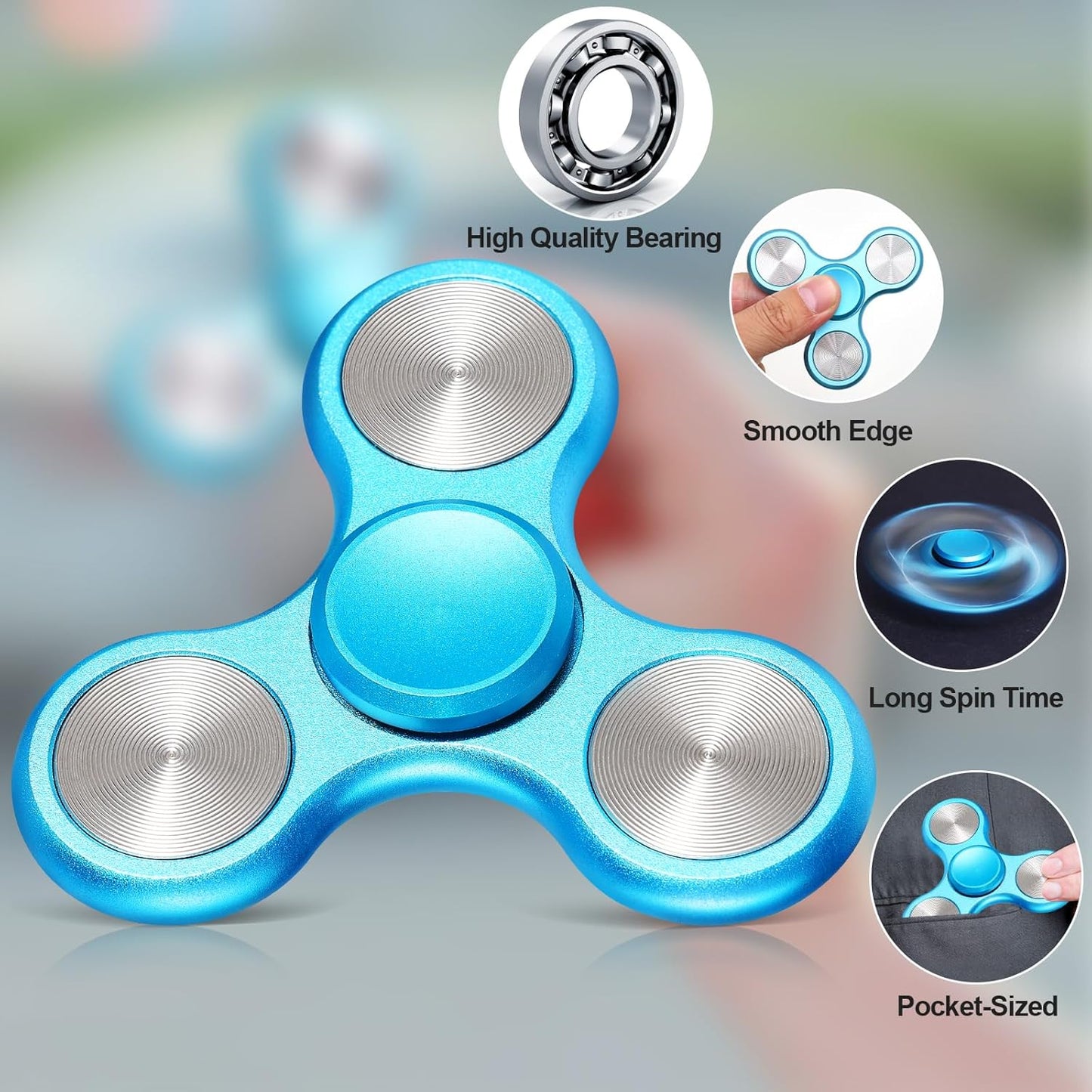 Metal Fidget Spinner for Adults, Silent Sensory Fidget Toys Adults Hand Spinners for ADHD Anxiety Stress Relief, Desk Toys for Office, Birthday Gifts Stocking Stuffers Classroom Prizes