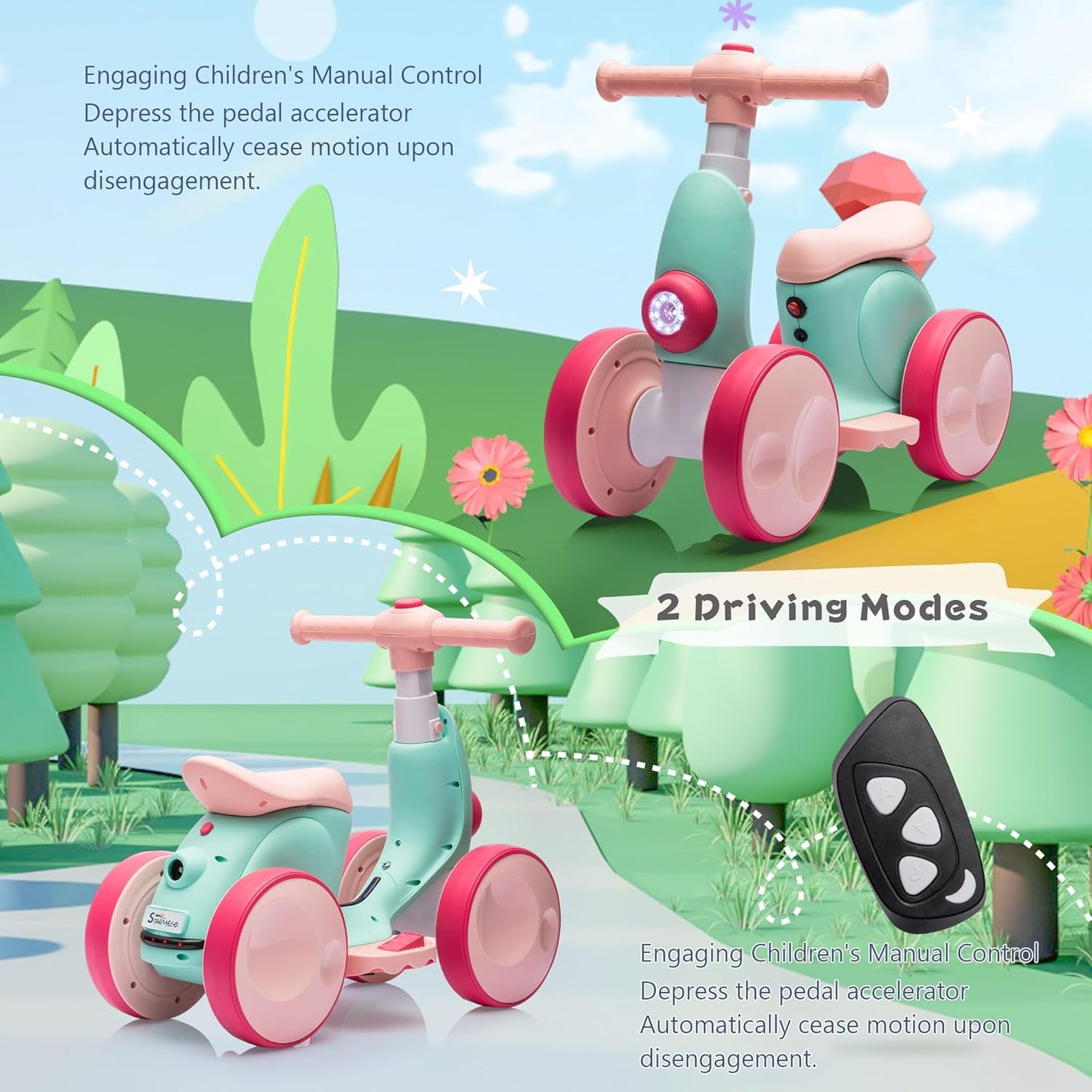 6V Electric Baby Balance Bike with Bubble Machine,4 in 1 Toddler Balance Bike w/Remote for 1 Year Old Boys Girls Kids Bubble Bike Ride on Toys w/Powered Motor,Music,LED Lights (Green&Red)