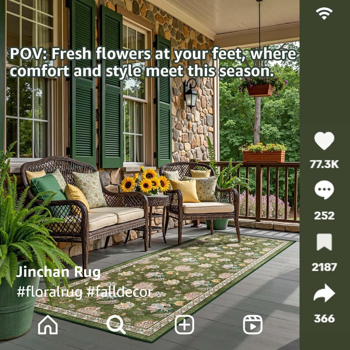 jinchan 3x8 Floral Runner Rug for Hallway Washable Kitchen Runner Vintage Romance Design Non Slip Thin Indoor Floor Cover Low-Profile Throw Carpet for Entryway Bathroom Bedroom Porch, Green