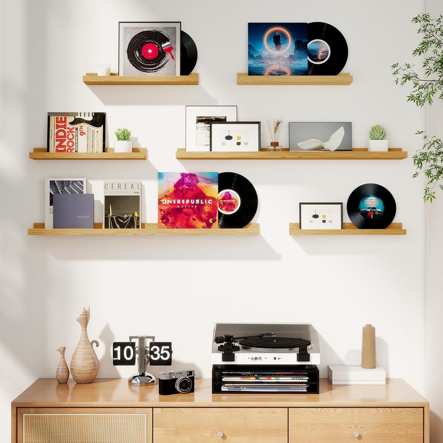 Axeman Picture Ledge Shelf, Floating Shelves for Wall Decor Storage Set of 6, 55 inch Floating Wall Mounted Shelves, Shelves with Lip for Living Room, Bedroom, Nursery, Bathroom, Kitchen, Oak