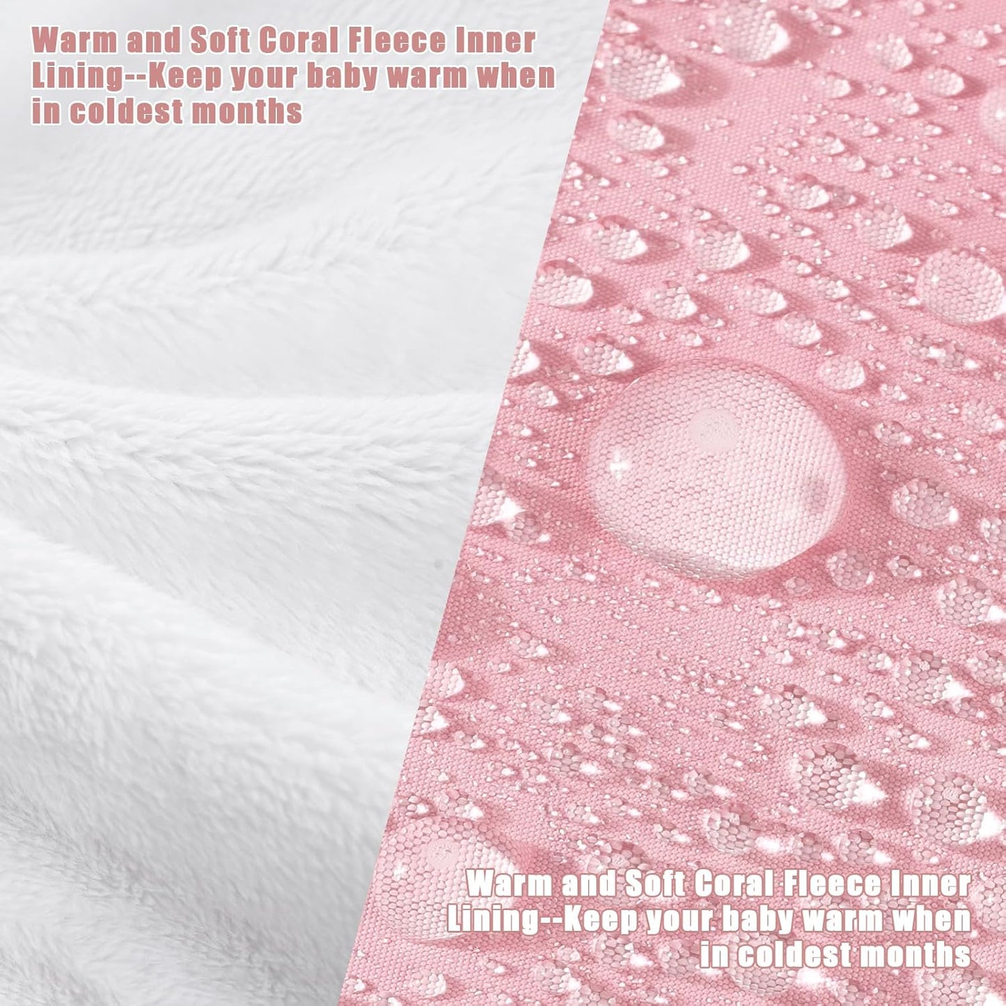 Yoofoss Stroller Cover for Winter, Toddler Stroller Footmuff Universal for Most Stroller, Water Resistant Warm Coral Baby Stroller Bunting Sleeping Bag Pink