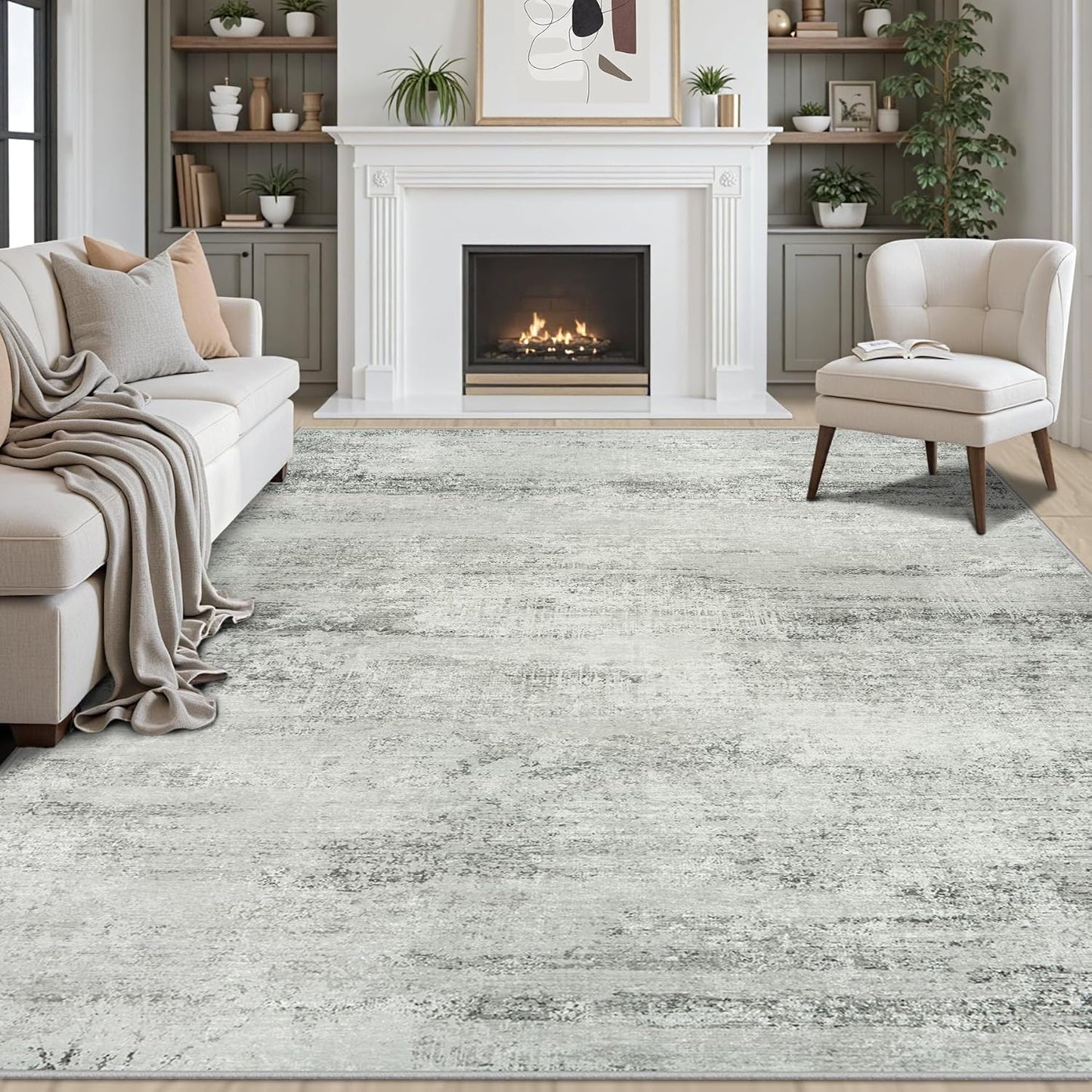 Area Rugs 8x10 Living Room Rugs: Large Modern Abstract Washable Rug with Non-Slip Backing, Thin Carpet for Dining Room Table Bedroom Nursery Indoor Home Office-Gray