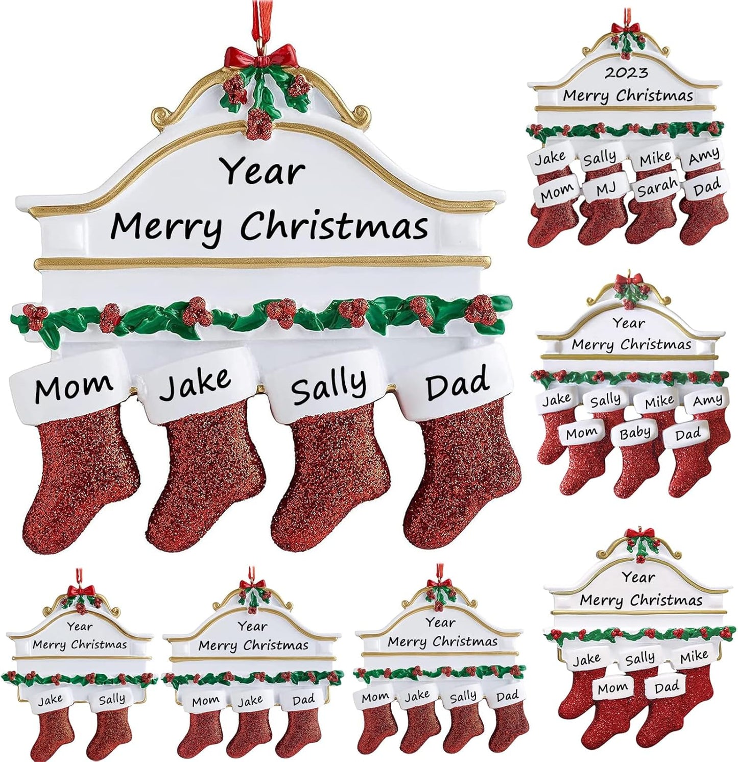 Personalized Christmas Ornaments 2025 Family of 2/3/4/5/6/7/8 Custom Christmas Stocking Ornament with Names Customized Ornaments for Xmas Tree,Family of 4
