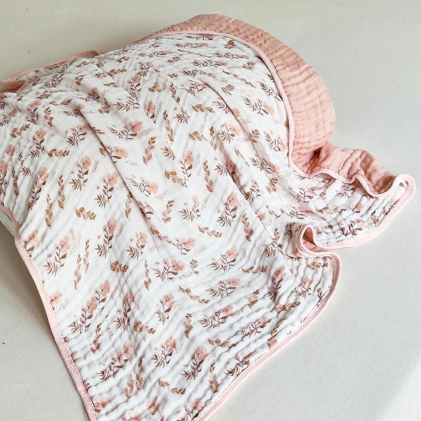 Pack of 2 Ultra Soft Muslin Baby Blankets for Girls Boys Breathable Lightweight Cotton Muslin Swaddle Blankets for Infant Toddler, Newborn Nursery Swaddling Wrap 43"X43" (Floral and Cherry)