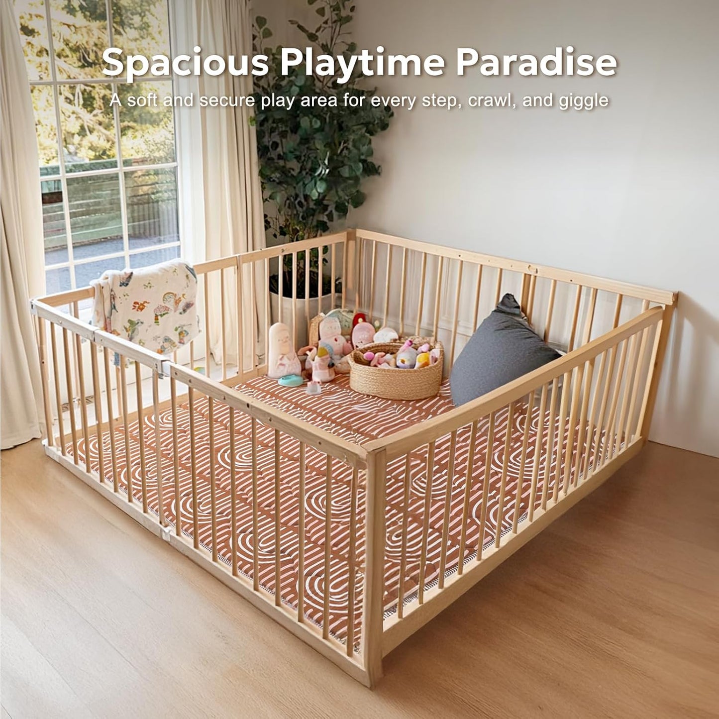 Soft Thicker Baby Mat for Floor 50"x50", Non-Slip Baby Play Mat, Easy to Clean 50x50 Playpen Mat, Portable Playmat, Crawling Mat for Infants, Babies, Toddlers, Activity Mat, Rainbow, Brown