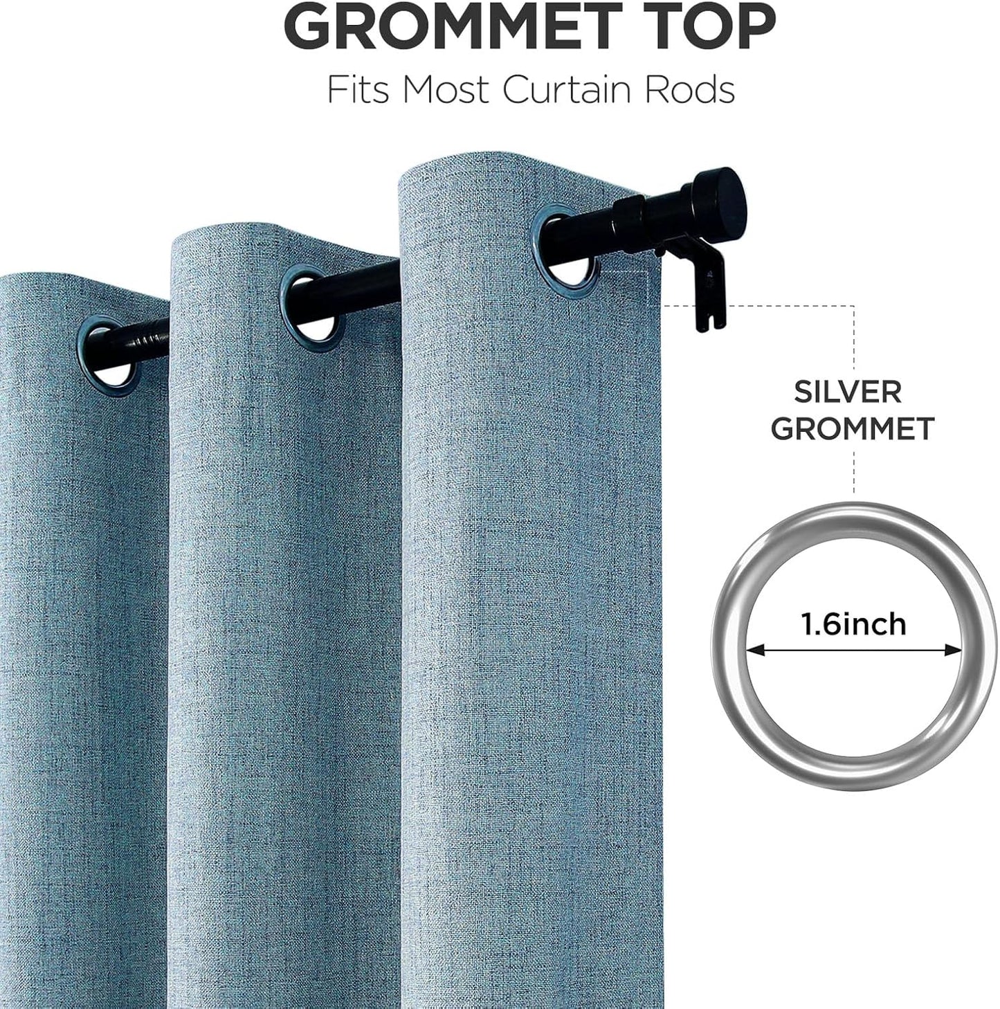 Joydeco Light Blue Blackout Curtains 90 Inches Long, Curtains 90 Inch Length 1 Panel for Bedroom, Thermal Insulated Linen Black Out Curtains with Grommets(100x90, Light Blue)