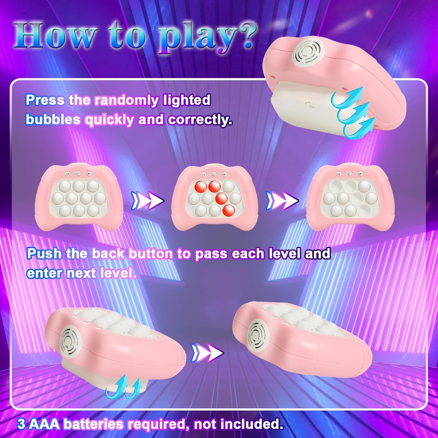 Fast Push Machine Light Up Fidget Toys for Kids Adults, Handheld Game for Kids 3-12, Quick Push Bubble Stress Toy, Sensory Toys Travel Games, Xmas Birthday Gifts for Boys Girls (Pink)