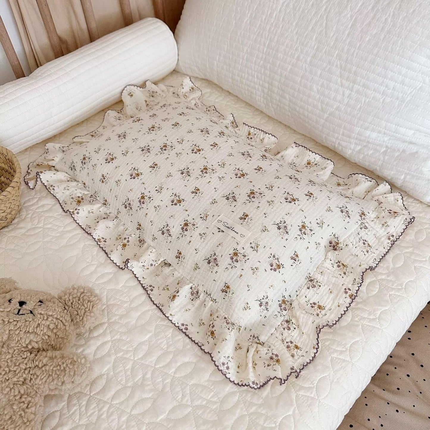 BuLuTu Floral Toddler Pillow Cases Cotton Muslin Cotton Pillowcases for Girls Nursery Pillow, Kids Pillow Cover for Crib/Toddler Bed, Envelope Closure,1 Piece, Crapemyrtle Pattern, 14"x20"