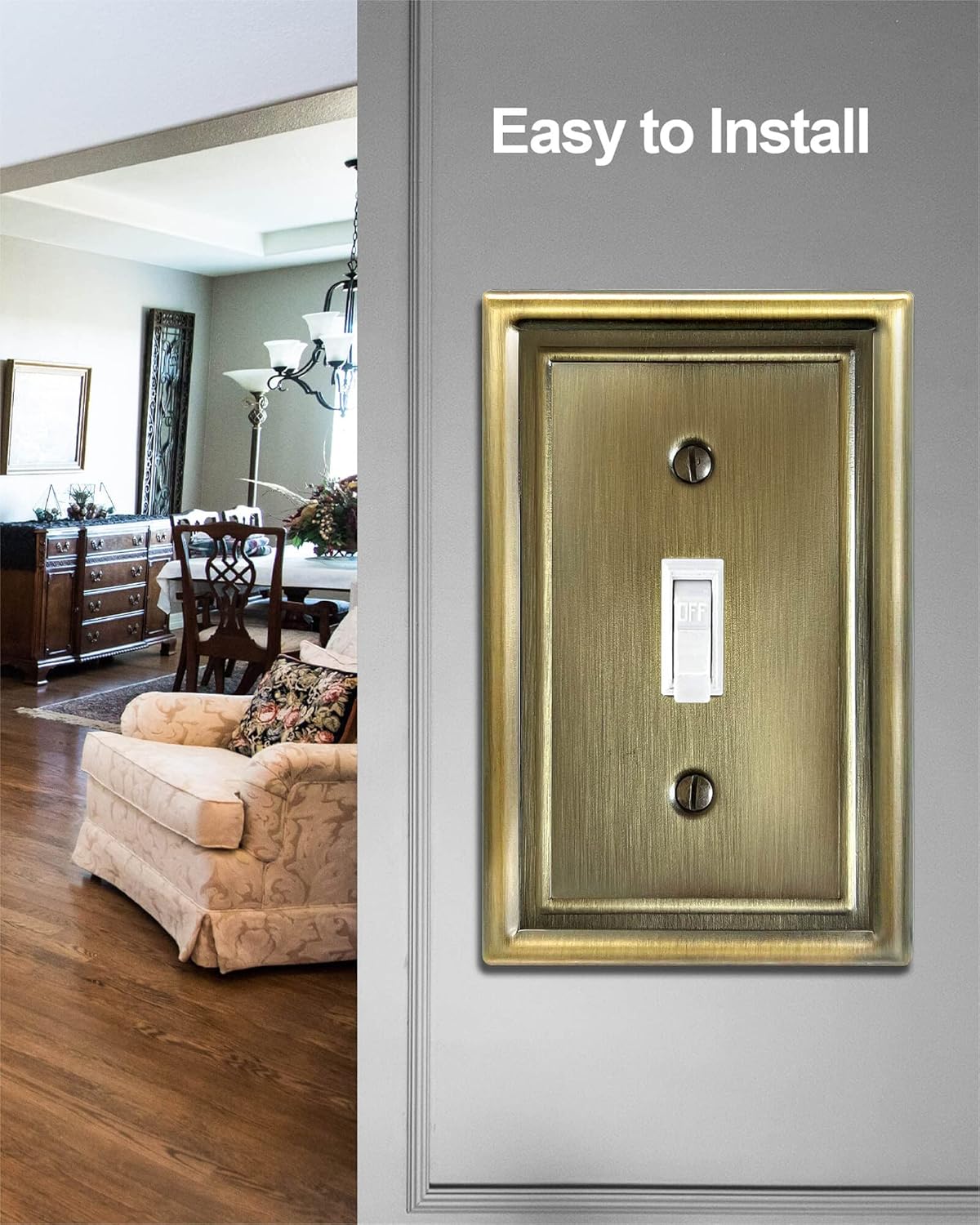 Antique Brass Light Switch Cover, Single Toggle Switch Plate Cover, Durable Metal Wall Plate, 3.15''*4.88'', Midsize, 4 Pack