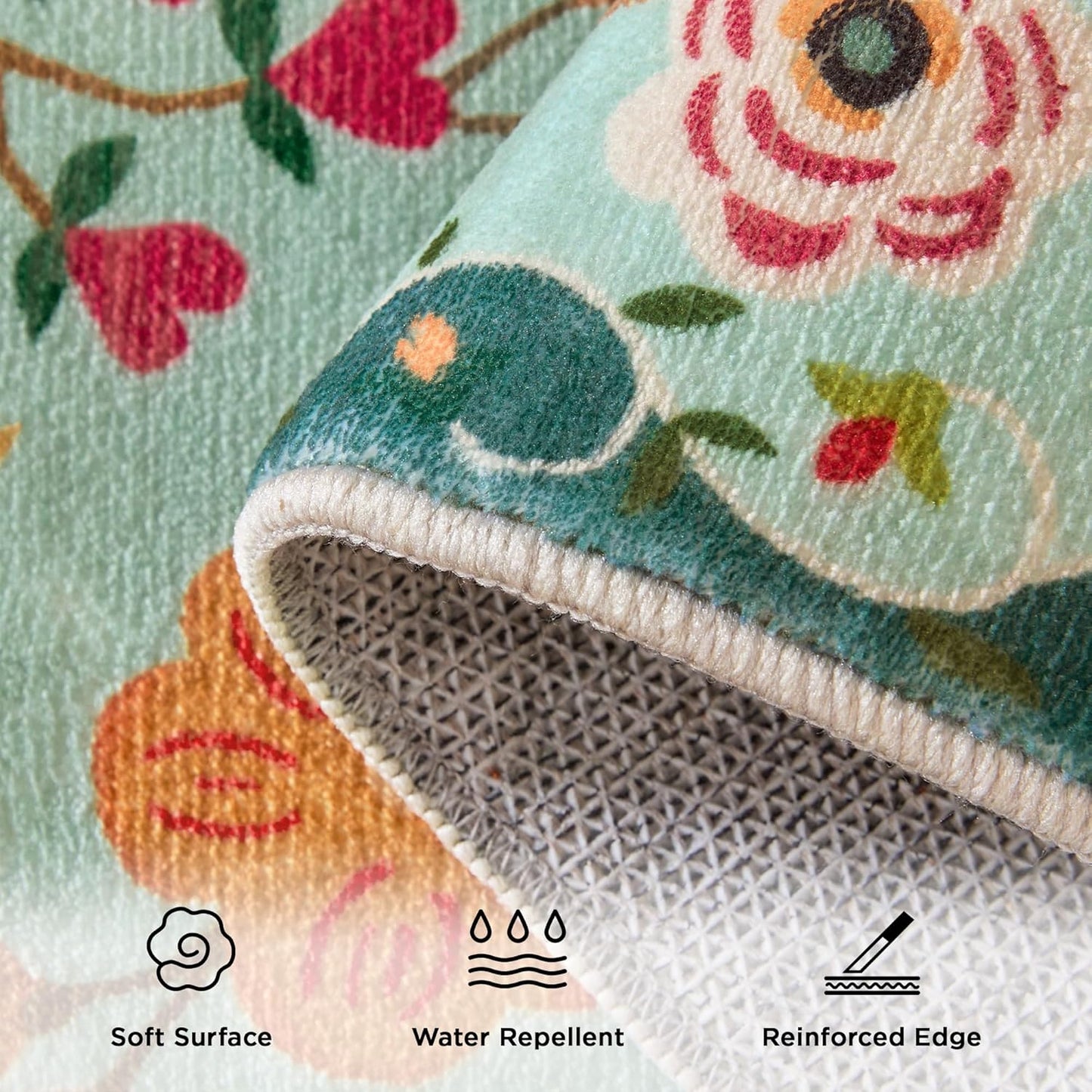 Rug Runners 2x6, Floral Green Washable Kitchen Rugs for Hallways Area Rugs, Non Slip Long Rug Low Pile Doormat Flower Carpet for Kitchen, Entryway Indoor, Bedroom, Bathroom, Laundry, Sage Green