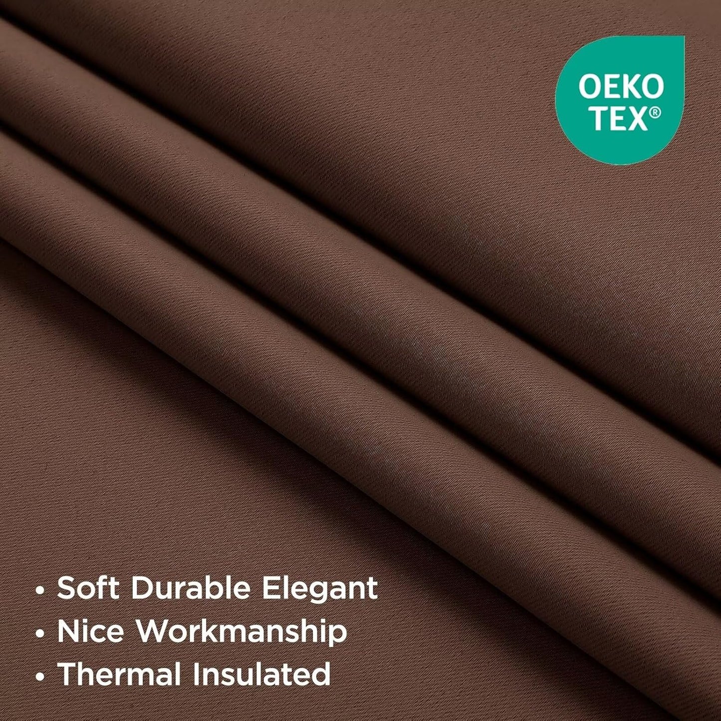 Joydeco 72 Inch Blackout Curtains for Bedroom, Thermal Insulated Black Out Curtains, Room Darkening Drapes for Living Room Window Rod Pocket Back Tab (W52 x L72 Inch, Brown)