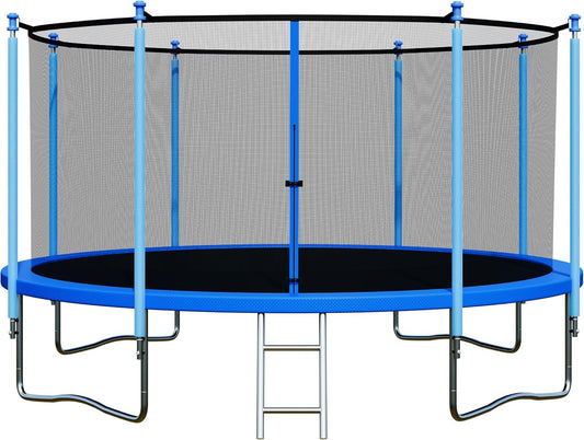 Trampoline with Enclosure - 12FT & 14FT Recreational Trampolines, Ladder, AntiRust Coating, ASTM Approved