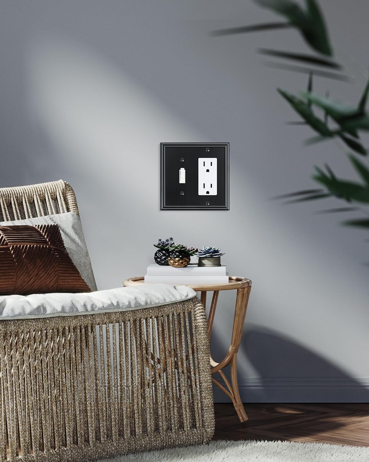 2-Pack Combo Toggle/Decorator Light Switch Cover Plate, Black Decorative Electrical Outlet Covers, Durable Solid Zinc Alloy Wall Switch Plates and Outlet Covers