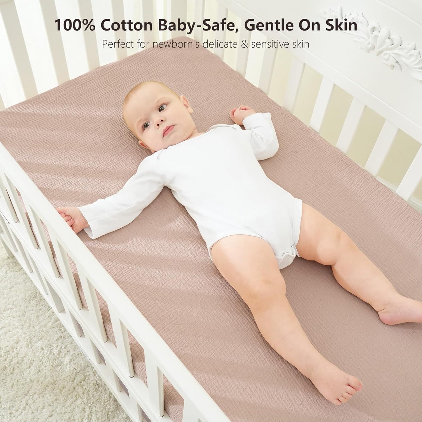 Bearmoss Muslin Crib Sheets 100% Cotton Baby Crib Sheets Fitted for Standard Crib Mattress & Toddler Bed Mattress 52"x28" Soft Breathable Crib Sheet Neutral for Boys Girls - 2 Pack (Baby Face)