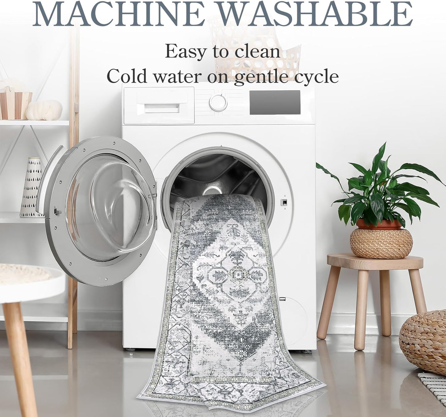 Lahome Boho Runner Rug for Hallway - 2x7 ‎Stain Resistant Non-Slip Kitchen Runners Non Skid Washable 7 Ft Lightweight Throw Bathroom Runner, Oriental Distressed Print Runner for Bedroom Laundry Room