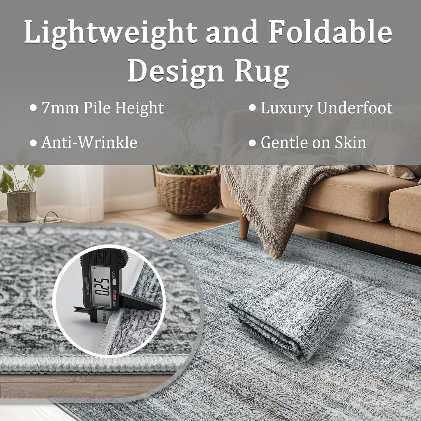 9x12 Area Rug Living Room Rugs - Washable Rug Large Modern Abstract Soft Thin Carpets Indoor Floor No Slip Vintage Carpet for Bedroom Under Dining Table Nursery Home Office Decor Gray Blue