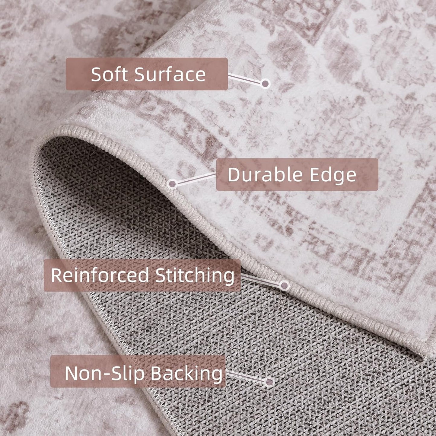 Light Pink 4x6 Rugs for Bedroom Nursery Rug Vintage Aesthetic Cute Boho Floral Washable Area Rug Indoor Carpet for Kids Room Playroom Living Room