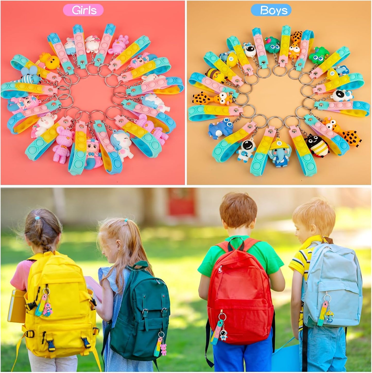 28 Pack Pop Fidget Toys Bulk Keychain for Kids,Mini Pop its with 3D Animal Cute Keychains for School Classroom Gifts,Party Favors for Kids