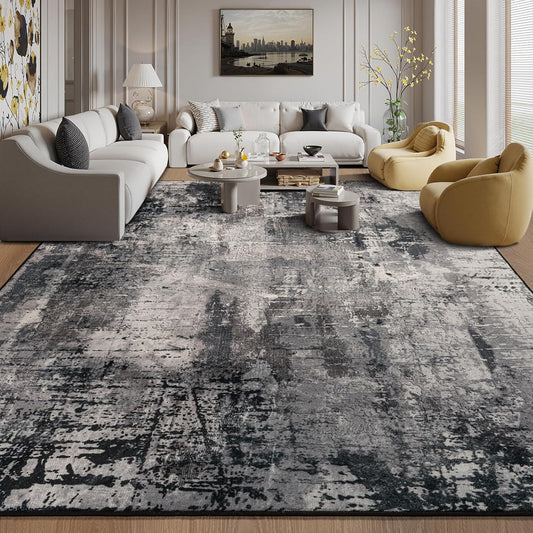 Kelarea Living Room Rug, 6x9 Area Rug Modern Abstract Washable Rugs, Black Non Slip Low Pile Carpet, Stain Resistant Large Rugs for Bedroom, Dining Room, College Dorm, Home Office