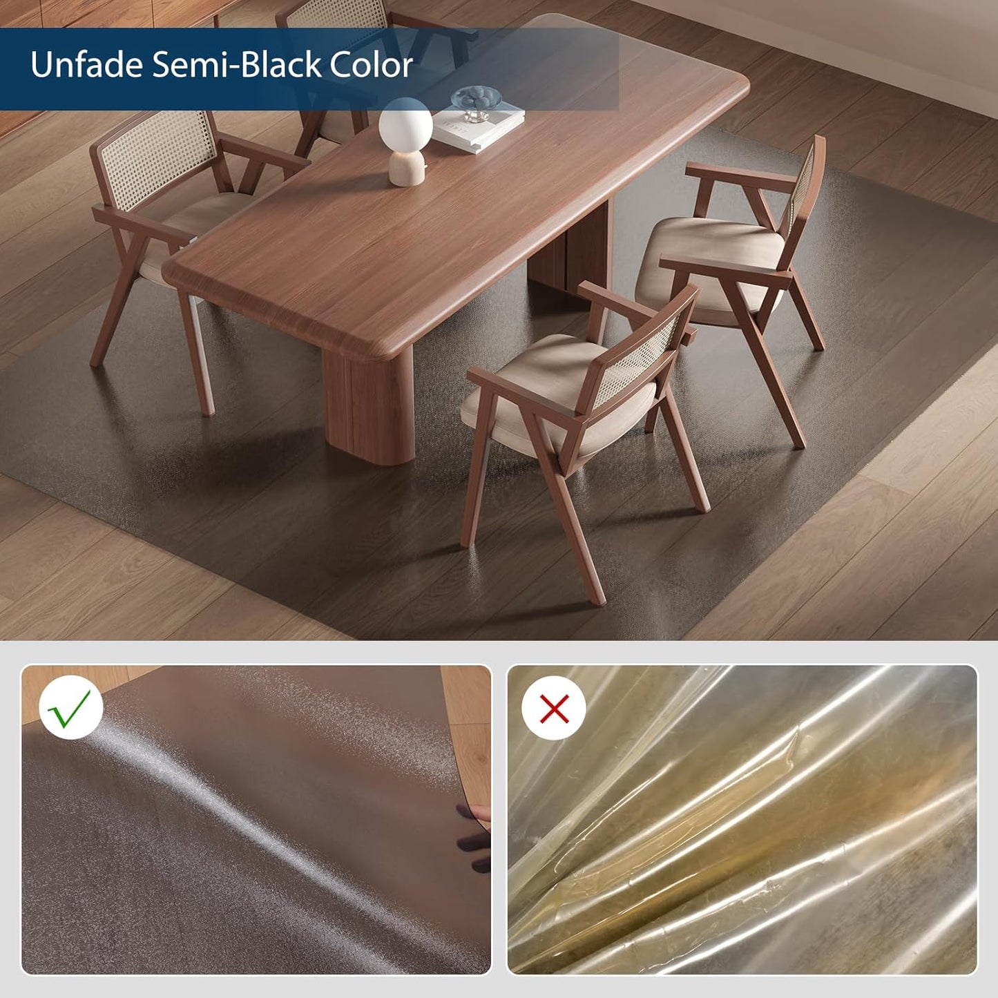 Floor Mat for Outdoor Indoor, 8'×10' Large Translucent Black Plastic Area Rug for Dining Room, Durable Non-Slip Hard Floor Living Room Rug, Waterproof Floor Protector for Garage, High Traffic Areas