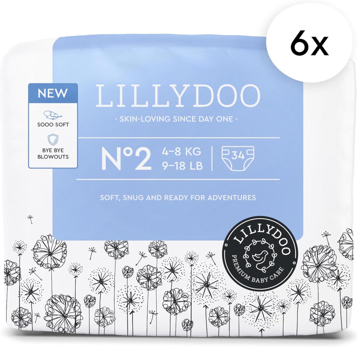 Baby Diapers - Size 2 (9-18 lbs), Monthly Supply (204 Count), Leak Protection, Skin-Friendly, Ultrasoft, Perfume- & Chlorine-Free, Hypoallergenic, Dermatologist Tested, Oeko-TEX®