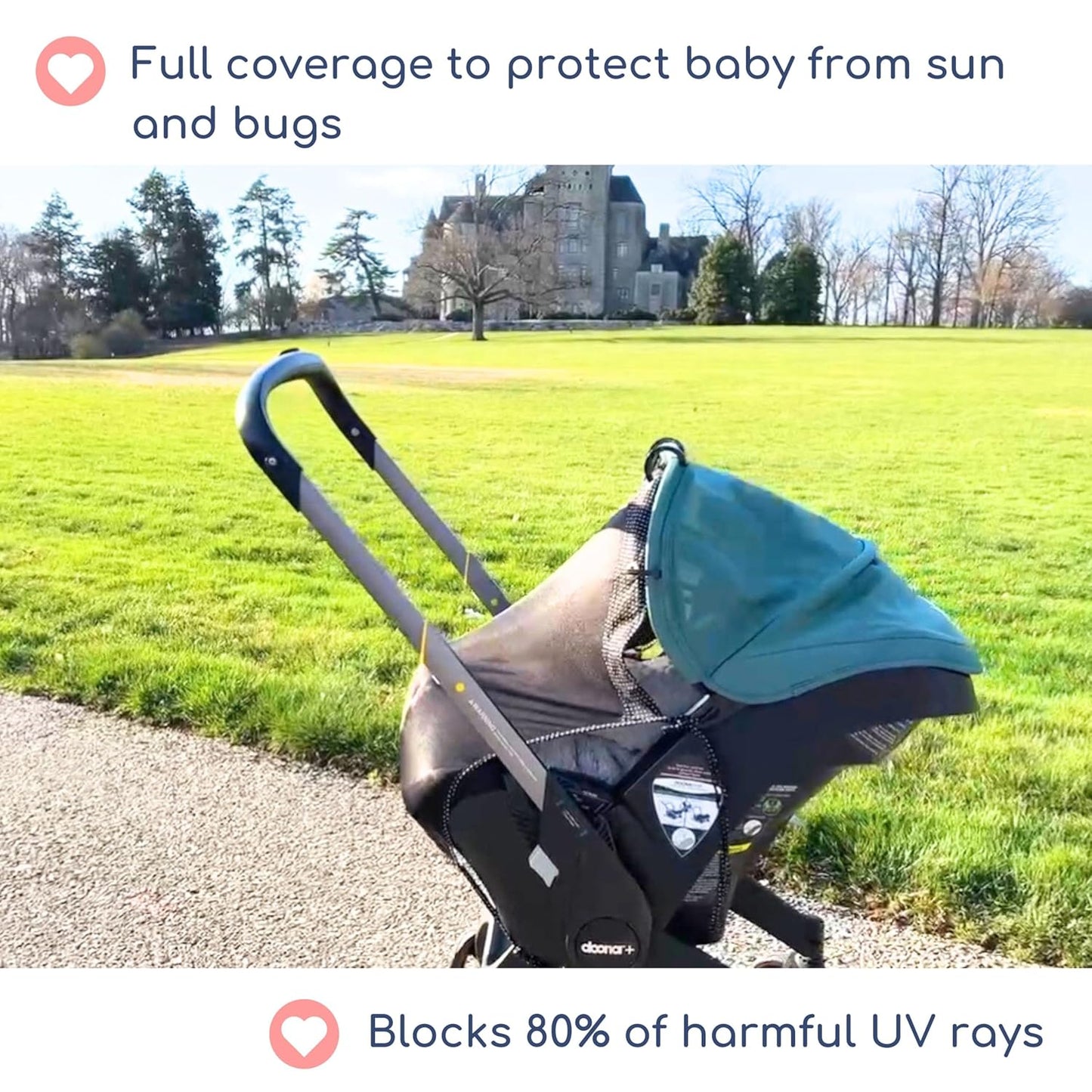 Stroller Sun Shade - Universal UV Protection Cover for Strollers Sunshade with See Through, Clip-On Sun Blocker, Sun Shield for Baby, Breathable Adjustable Fit, Full Coverage, M Black