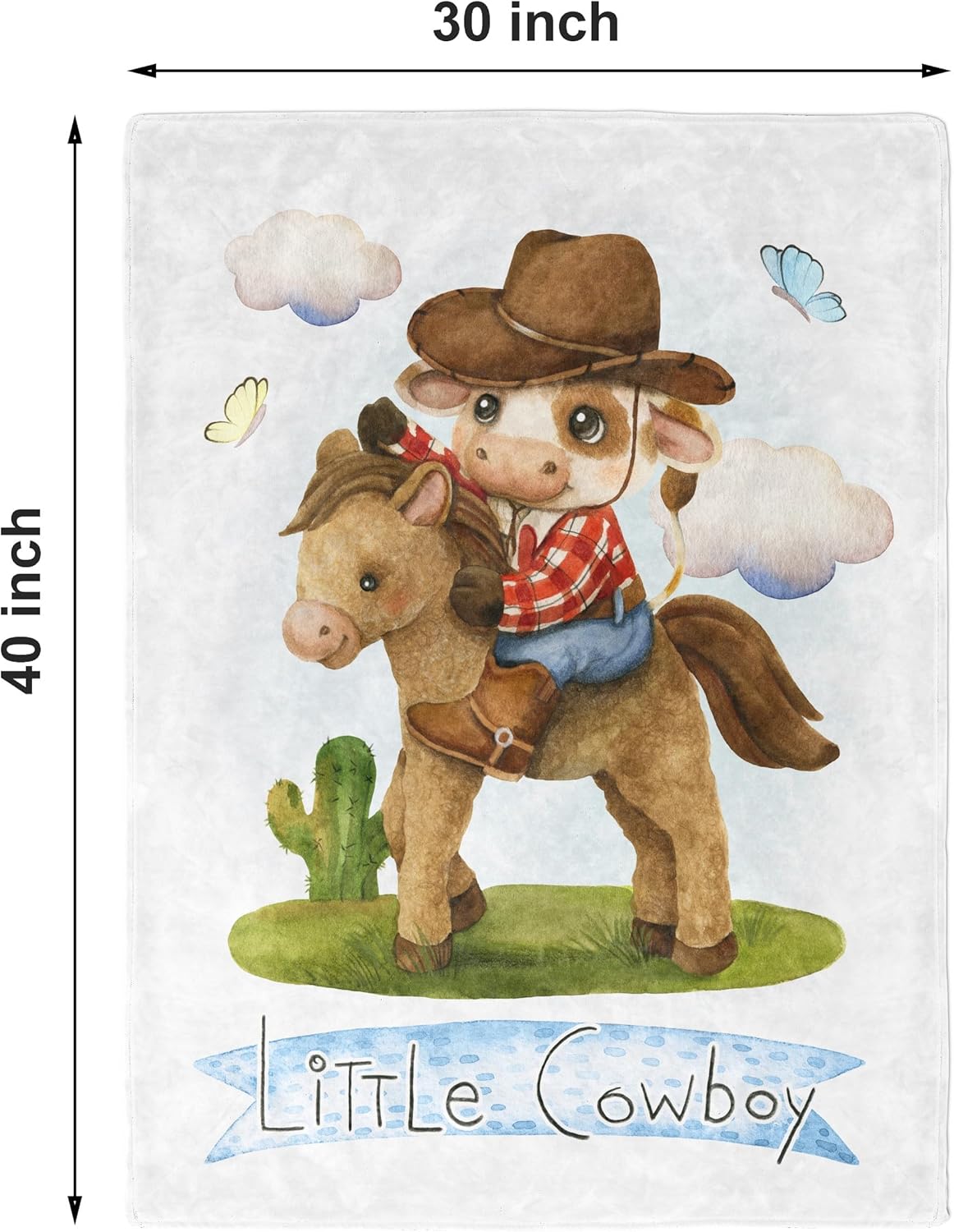 UNIQUE Little Cowboy Ultra Soft Fleece Baby Blanket 30x40in, Cute Cowboy Baby Blanket, Boy