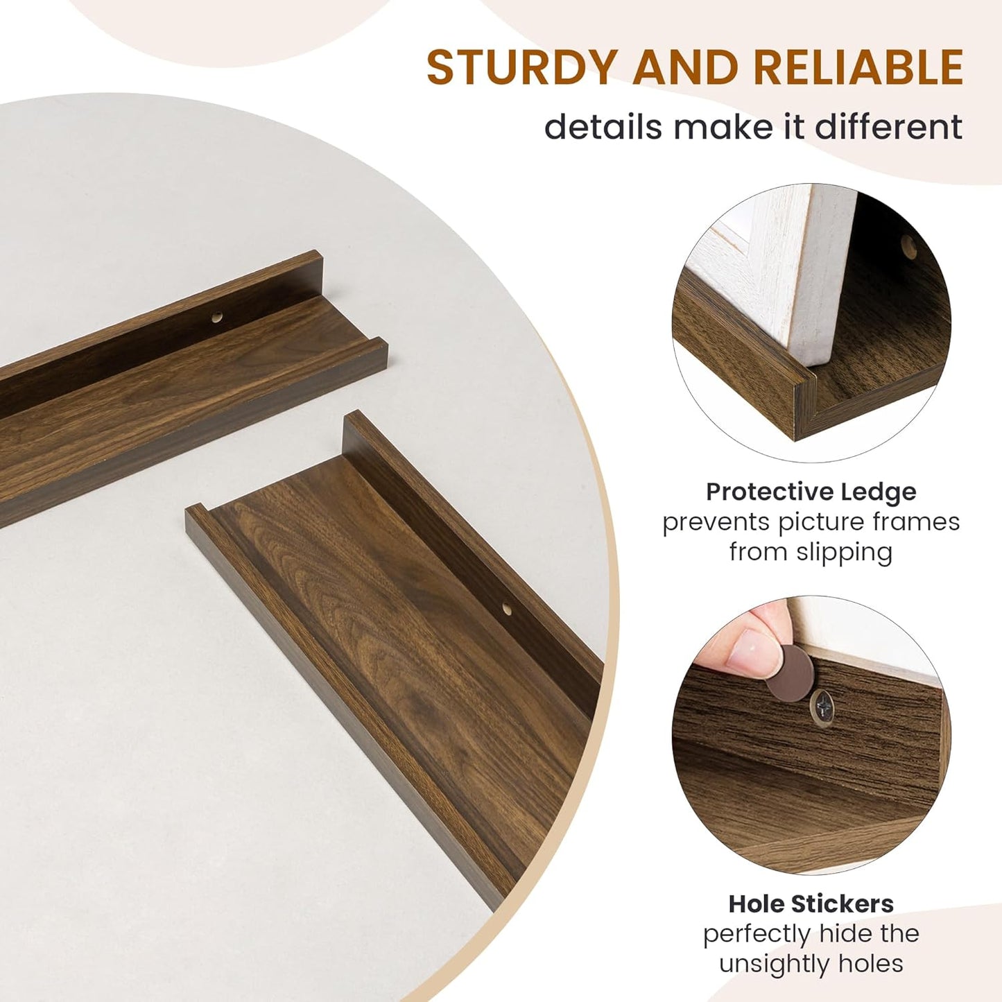 Axeman Picture Ledge Shelf, Floating Shelves for Wall Decor Storage Set of 6, 36 inch Floating Wall Mounted Shelves, Wall Shelves with Lip for Living Room, Bedroom, Nursery, Bathroom, Kitchen, Walnut