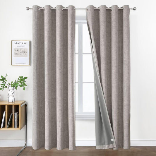 Joydeco Greyish White Blackout Curtains 120 Inches Long, Extra Long Curtains 120 Inch Length 1 Panel for Bedroom, Thermal Insulated Linen Black Out Curtains with Grommets(100x120, Greyish White)