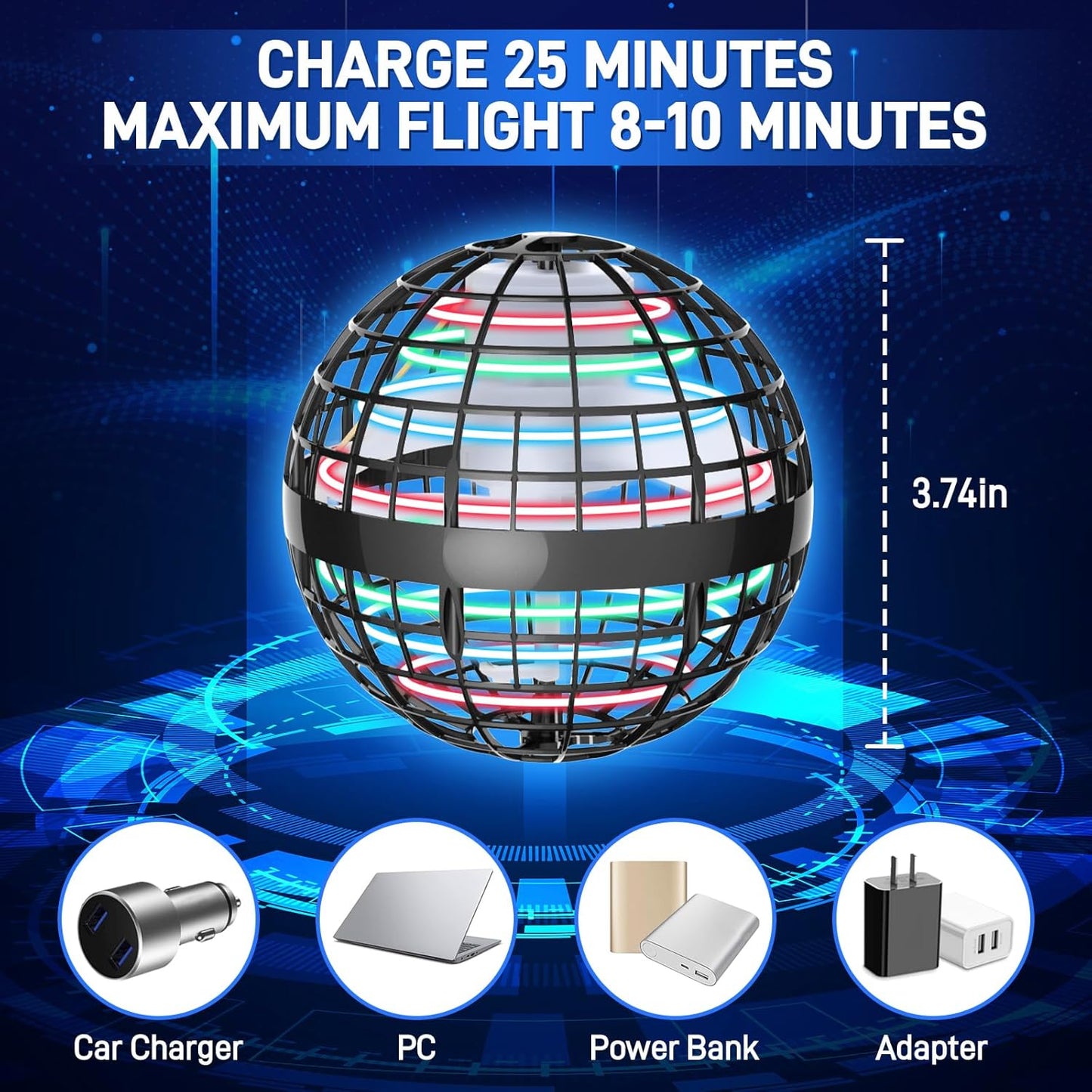 Flying Orb Ball 2024 Upgraded - Hover Orb Magic Light Up Orb Flying Spinner Mini Drone Cosmic Globe for Kids Teens Adults Flying Ball Orbit Ball for Birthday Gift Family Gatherings Christmas (Gray)