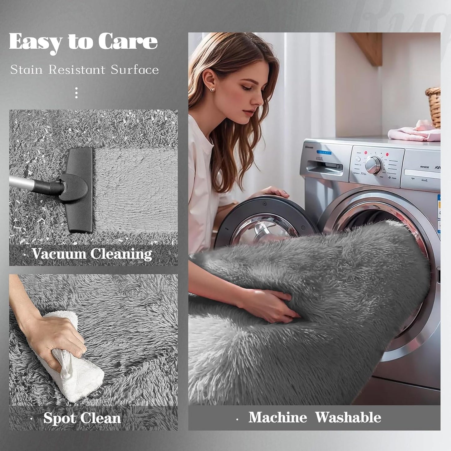 2x6 Runner Rug for Bedroom: Fluffy Shag Soft Washable Rugs Small Fuzzy Plush Indoor Carpet for Hallway Bedside Dorm Kids Girls Boys Room (Grey, 2'x6')