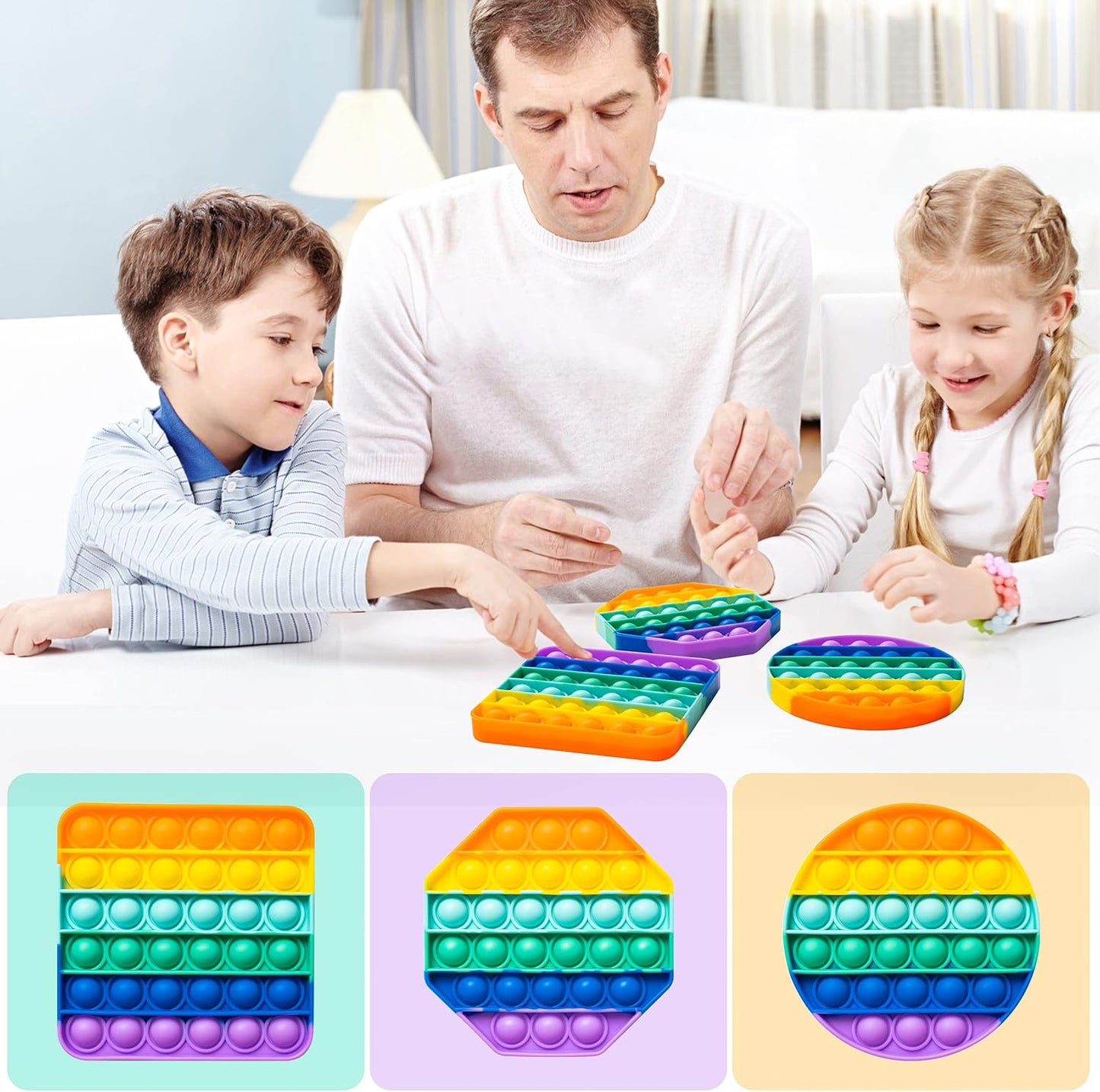 3 Pack Rainbow Push pop Bubble Sensory Fidget Toy - Pop up it fidget toy - Autism Special Needs Stress Reliever - Silicone Squeeze Sensory Toy (3 Pack - Rainbow)