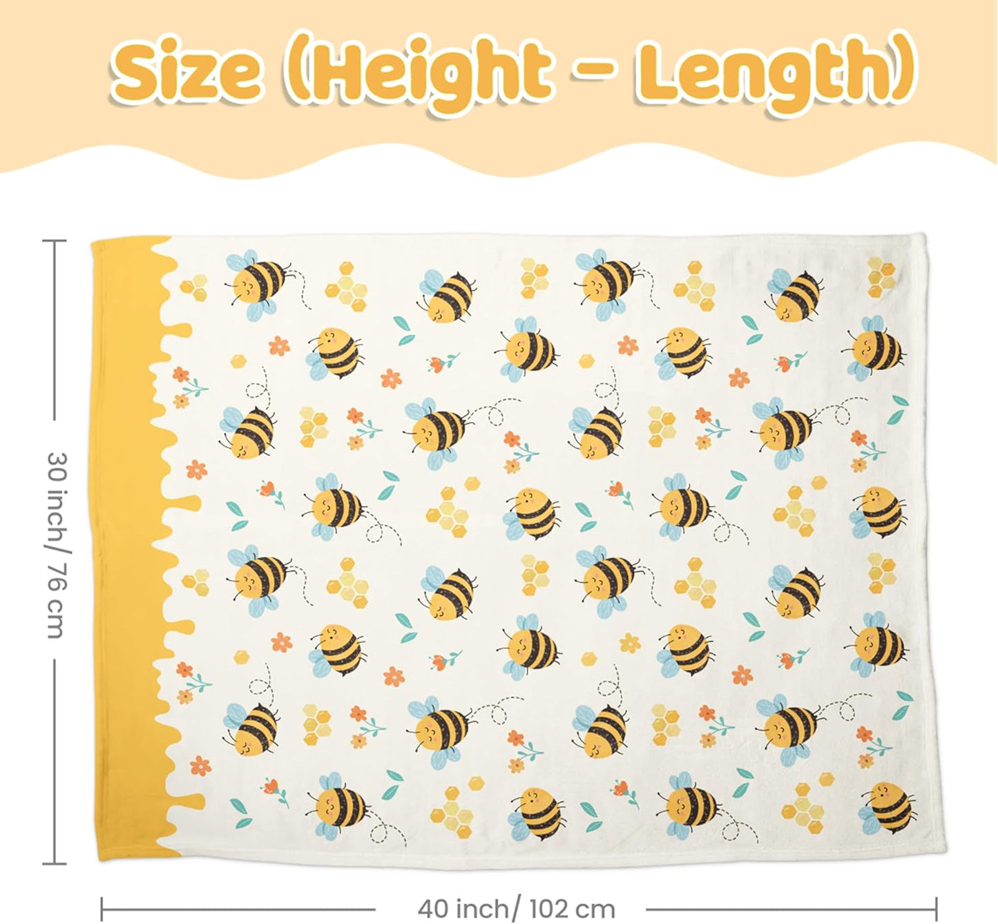 Bee Kid Blankets for Girls - 30 x 40 Soft Minky Blanket with Double Layer Dotted Backing - Gifts for Girl on Birthday Christmas