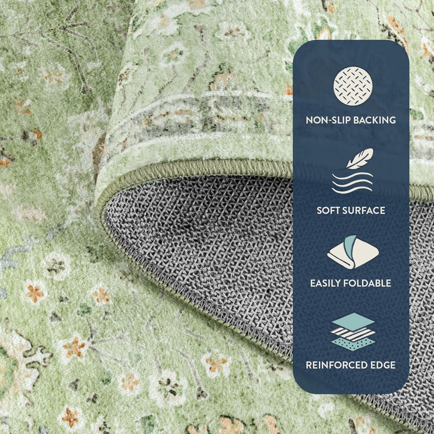 Lahome 5x7 Sage Green Rugs for Bedroom, Soft Boho Rug for Living Room, Machine Washable Floral Carpet Non Slip for Nursery Playroom Indoor