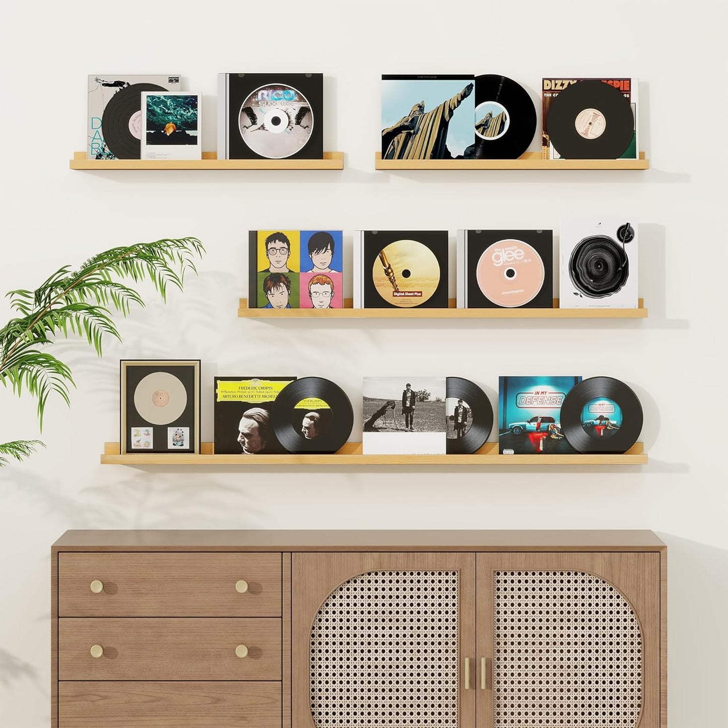 Picture Ledge Shelf, Solid Pine Wood Floating Shelves Set of 2, 24 Inches Nursery Book Shelves for Toys Storage, Kids Bookshelf Wall Mounted for Living Room Bedroom Decor Books Photo Frames, Natural