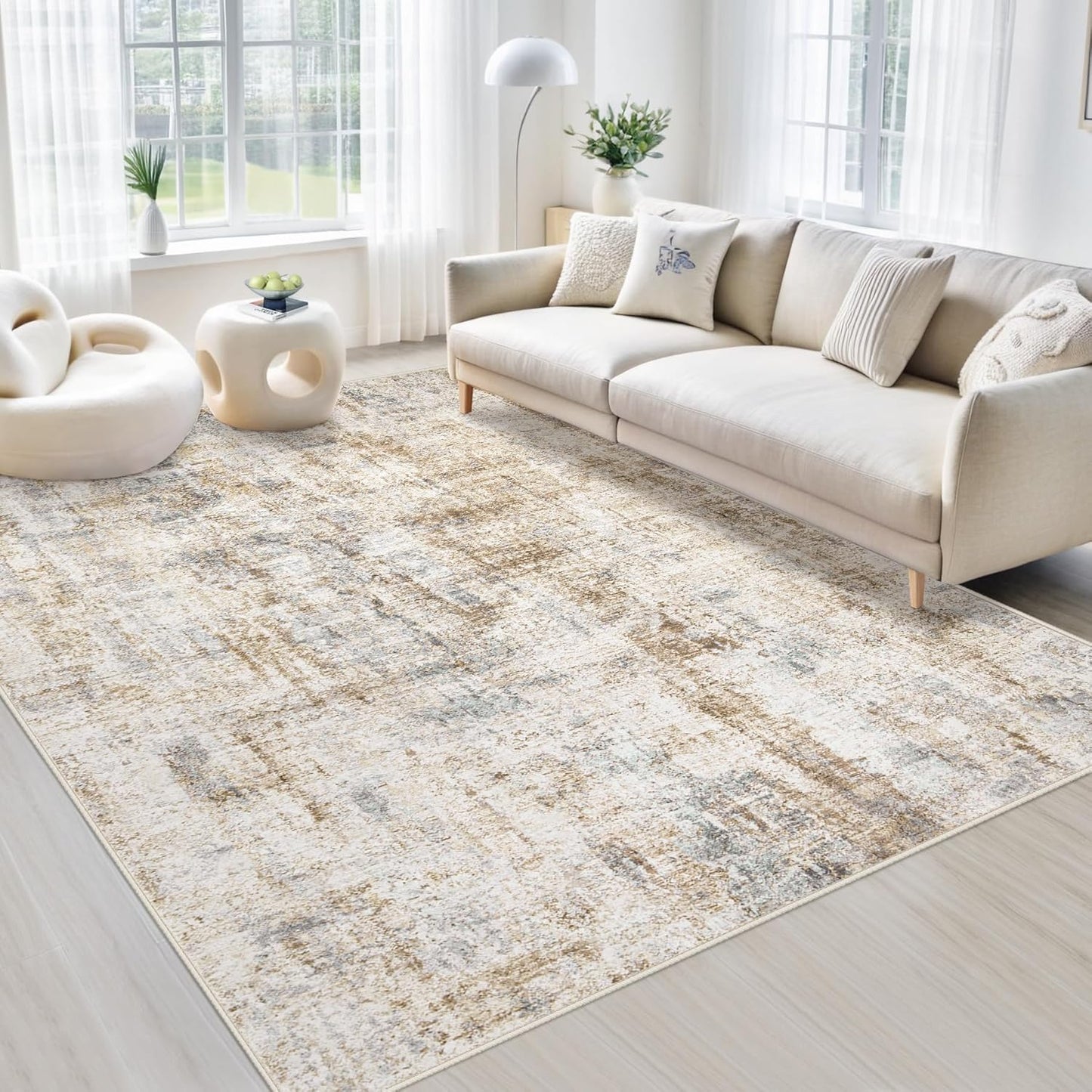 Area Rugs 6x9 Living Room: Washable Rug Modern Abstract Large Rugs Soft Non Slip Neutral Rug Stain Resistant Indoor Carpet for Bedroom Kitchen Dining Room Nursery Home Office Rugs(Blue Brown,6'x9')