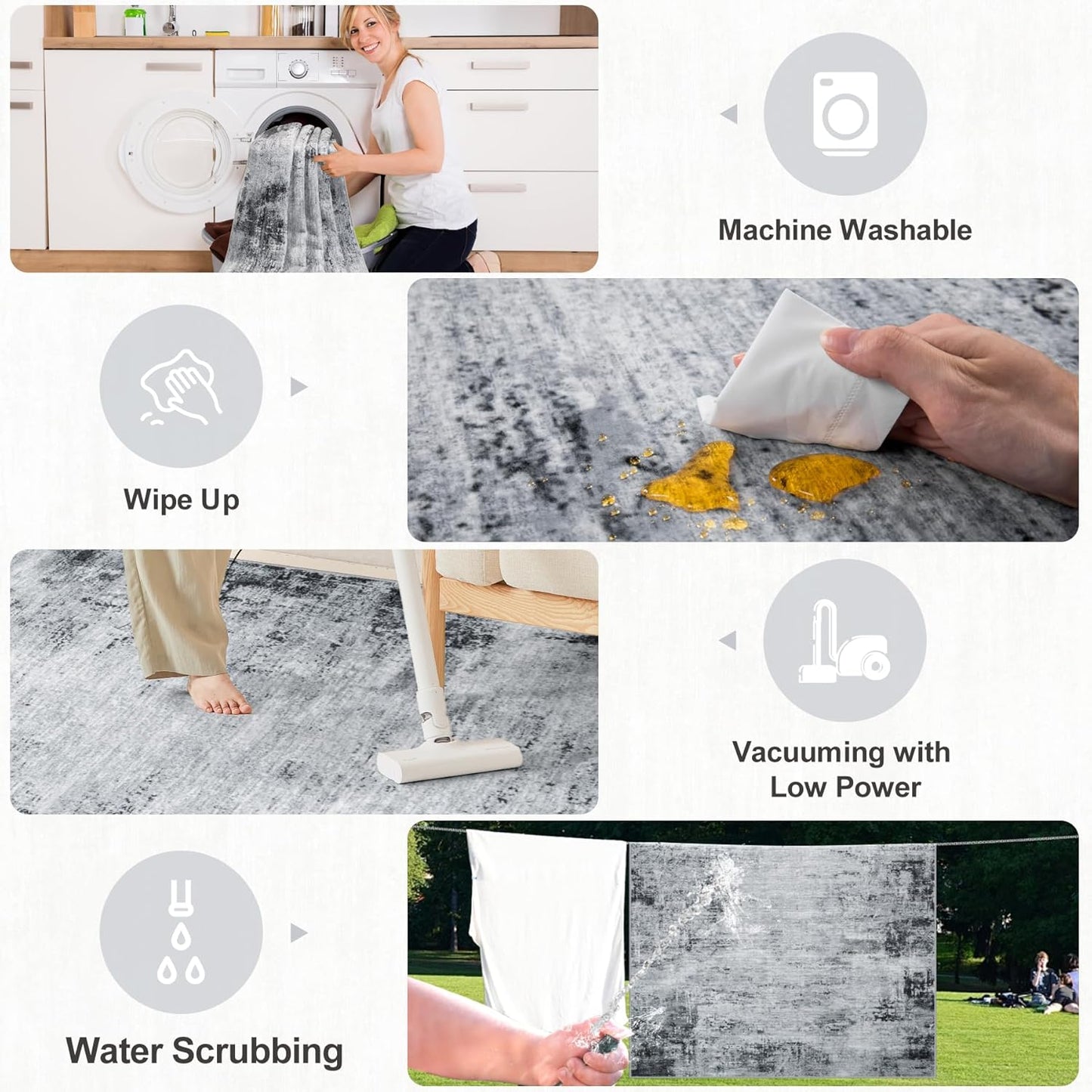 Area Rugs 10x14 Living Room - Washable Rug Modern Abstract Soft Large Neutral Non-Slip Carpet Indoor Floor Thin Carpets for Bedroom Dining Room Farmhouse Nursery Home Office Black