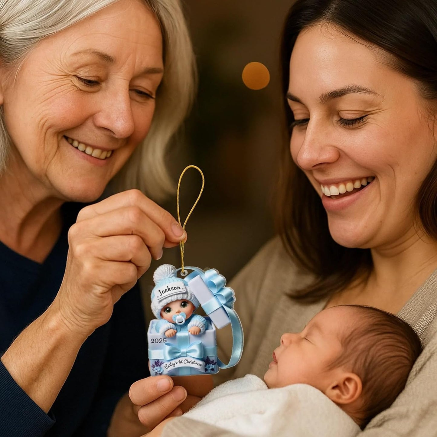 Pawfect House Custom 2D Acrylic Ornament, Personalized Christmas Baby Shower, Gender Reveal Gifts for New Moms, New Dads, Parents, Our Little Bundle's First Holiday Season, Baby Christmas Ornaments