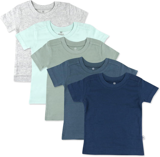 HonestBaby 5-Pack Short Sleeve T-Shirts 100% Organic Cotton Baby, Toddler, Little Kid, Boy, Girl, Unisex