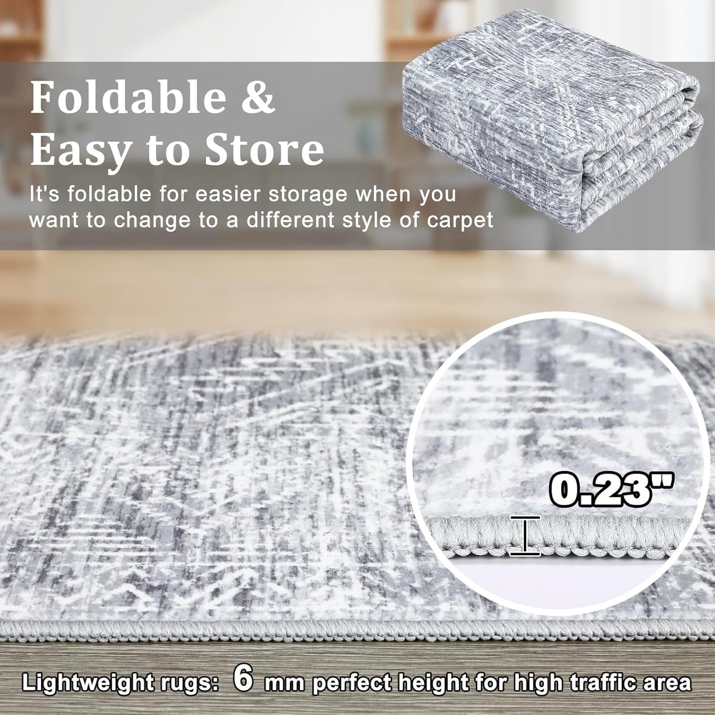 COZYLOOM 2x8 Runner Rug for Living Room, Kitchen Modern Washable Distressed Accent Carpet with Non-Slip Backing, Ultra-Soft Contemporary Geometric Floor Mat, Bedroom, Grey