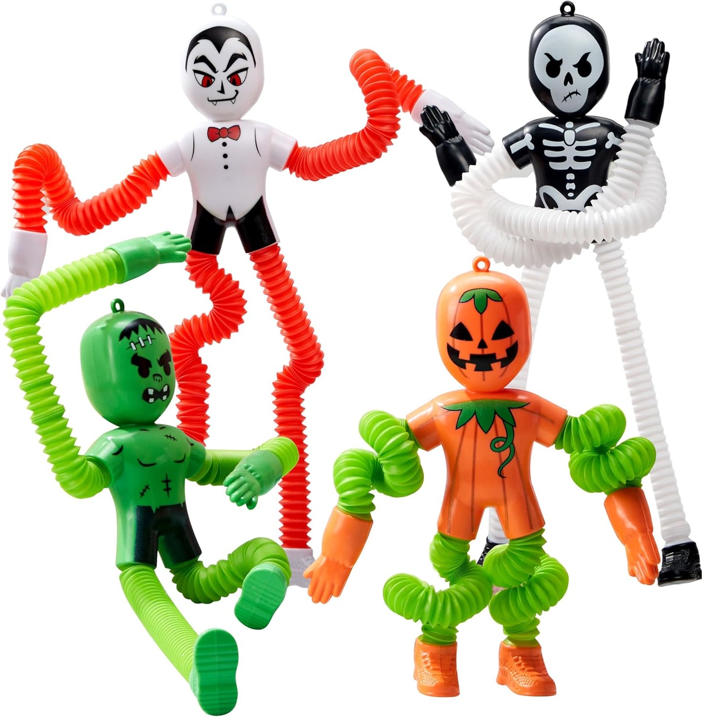 JOYIN 4 PCS Halloween Sensory Stretchy Fidget Toys, Stress Relief Telescopic Pop Tube Toys, Halloween Party Favors Children Gift, Frankenstein, Pumpkin, Skeleton, Vampire, Kids Autisms