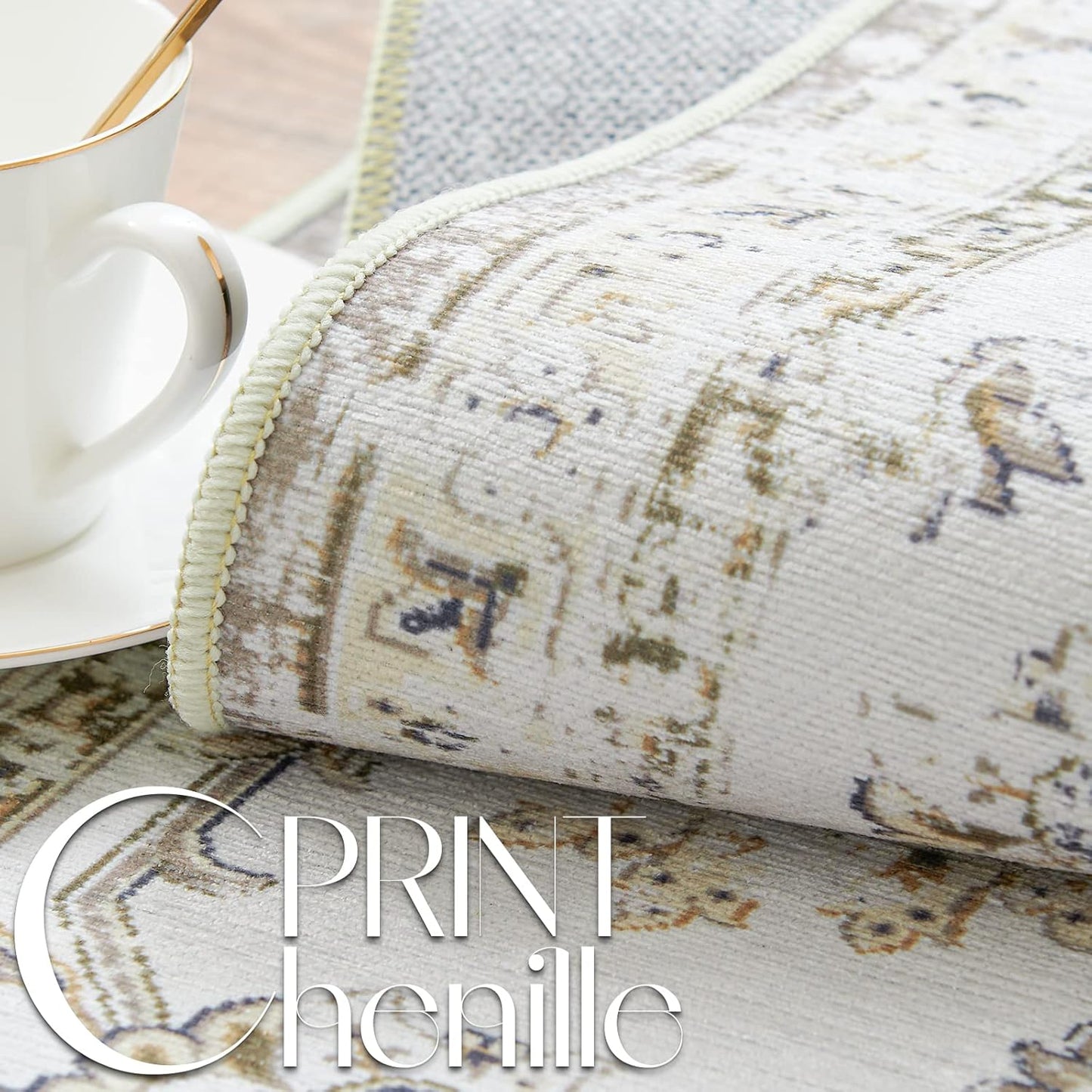 jinchan Long Hallway Runner Rug 2x12 Machine Washable Runner Rug Taupe Vintage Floral Design Non-Slip Ultra-Thin for Kitchen Laundry Room Bedroom Farmhouse (2‘x12',Taupe)