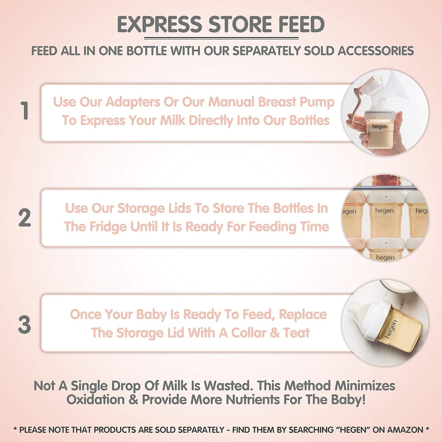 hegen Baby Bottles - Anti Colic Baby Bottles Wide Neck - Breastfeeding System 5 oz with Slow Flow Teats (2 Pack)