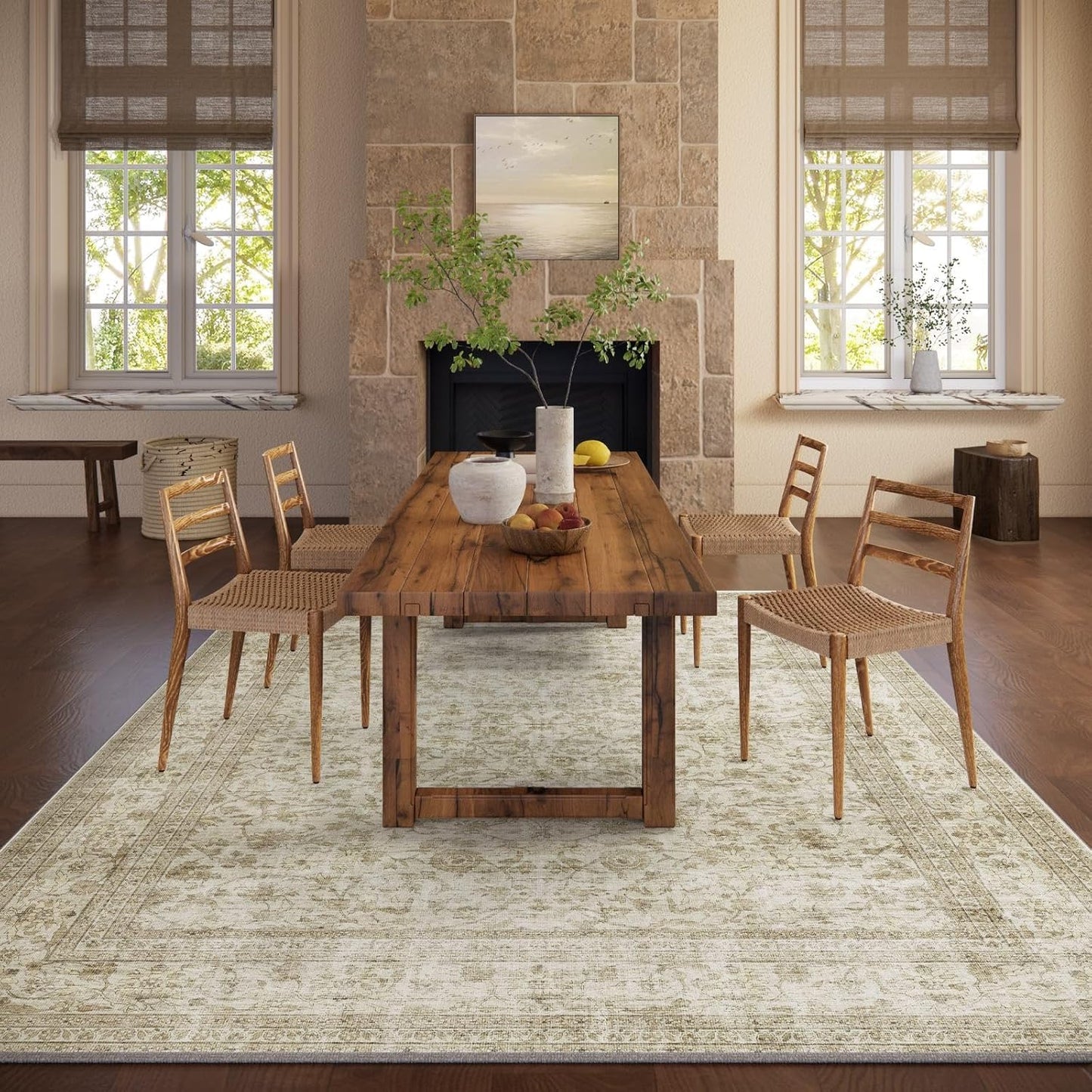 Machine Washable Rugs for Living Room: 6x9 Area Rugs for Bedroom Boho Vintage Rugs Stain Resistant Non Slip Low Pile Soft Lightweight Carpet for Kitchen Dining Room Farmhouse Nursery Kids Room