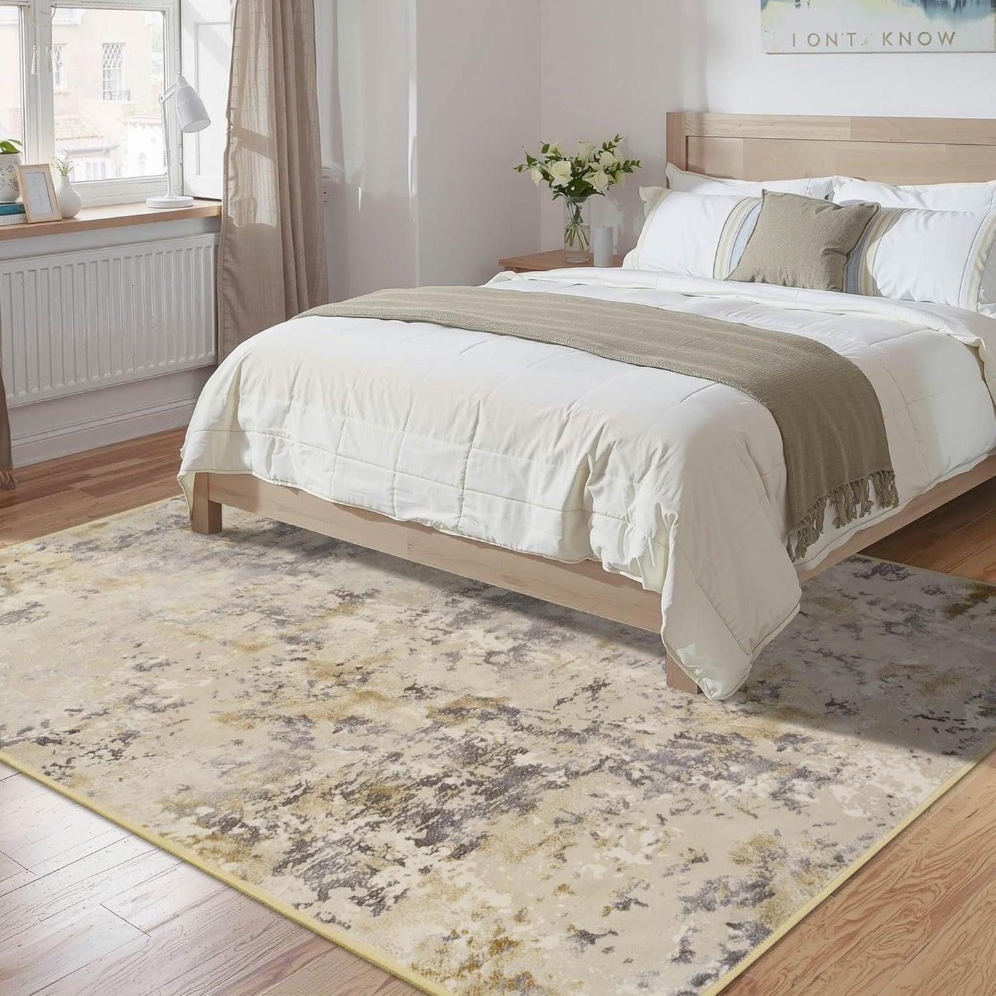 Living Room Rugs 6x9 Beige Washable Area Rug, Abstract Modern Bedroom Rugs Non Slip Stain Resistant Neutral Large Carpet for Nursery, Dining, Kids Playroom, Dining Room, Office