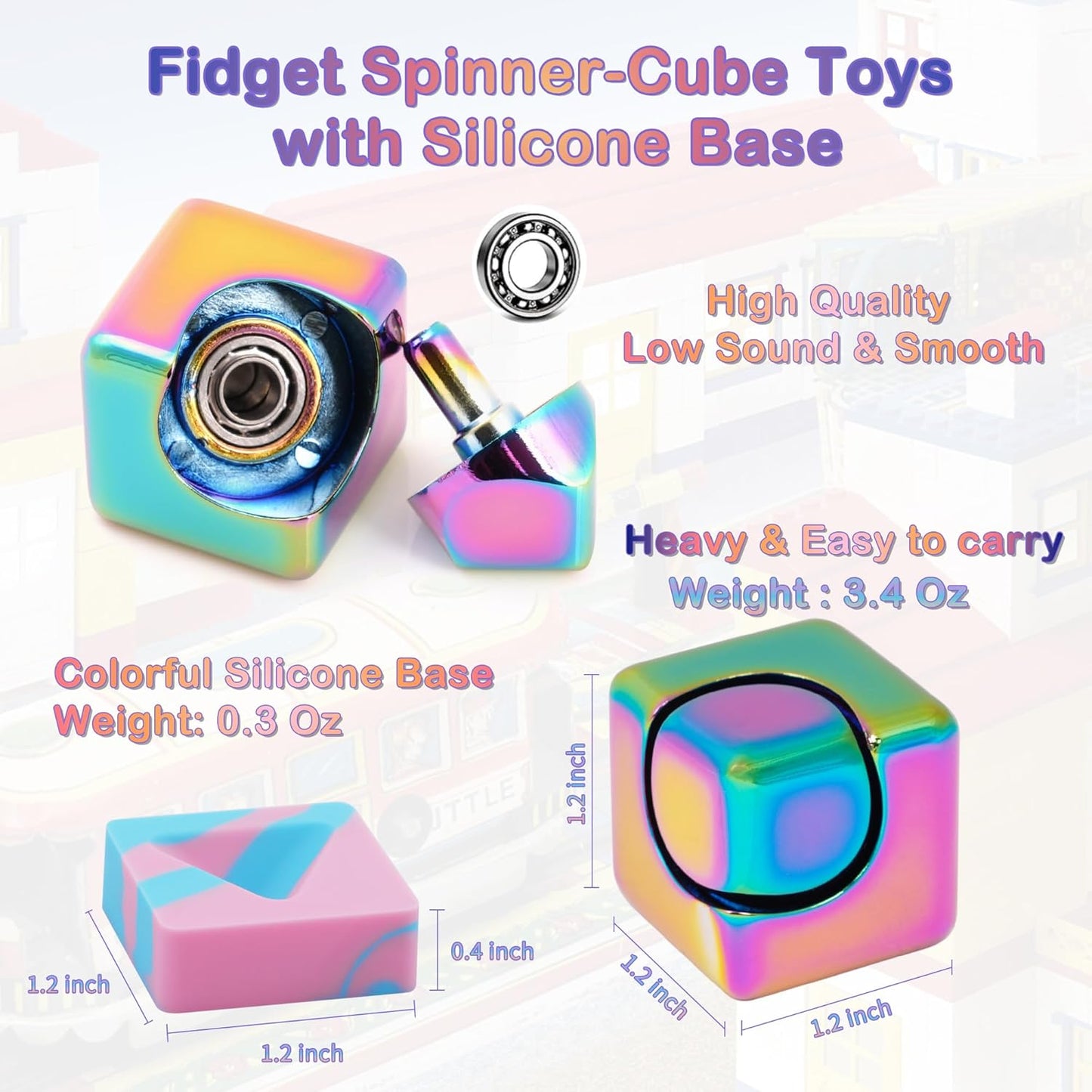 Desk Fidget Toys Spinner-Cube: Figetsss Cool Gadgets Metal Kinetic EDC-Toy with Silicone Base, ADHD Tools Cool Stuff Thing Office Toy Game Stress Relief Gift for Kid Children Teen Adult Christmas