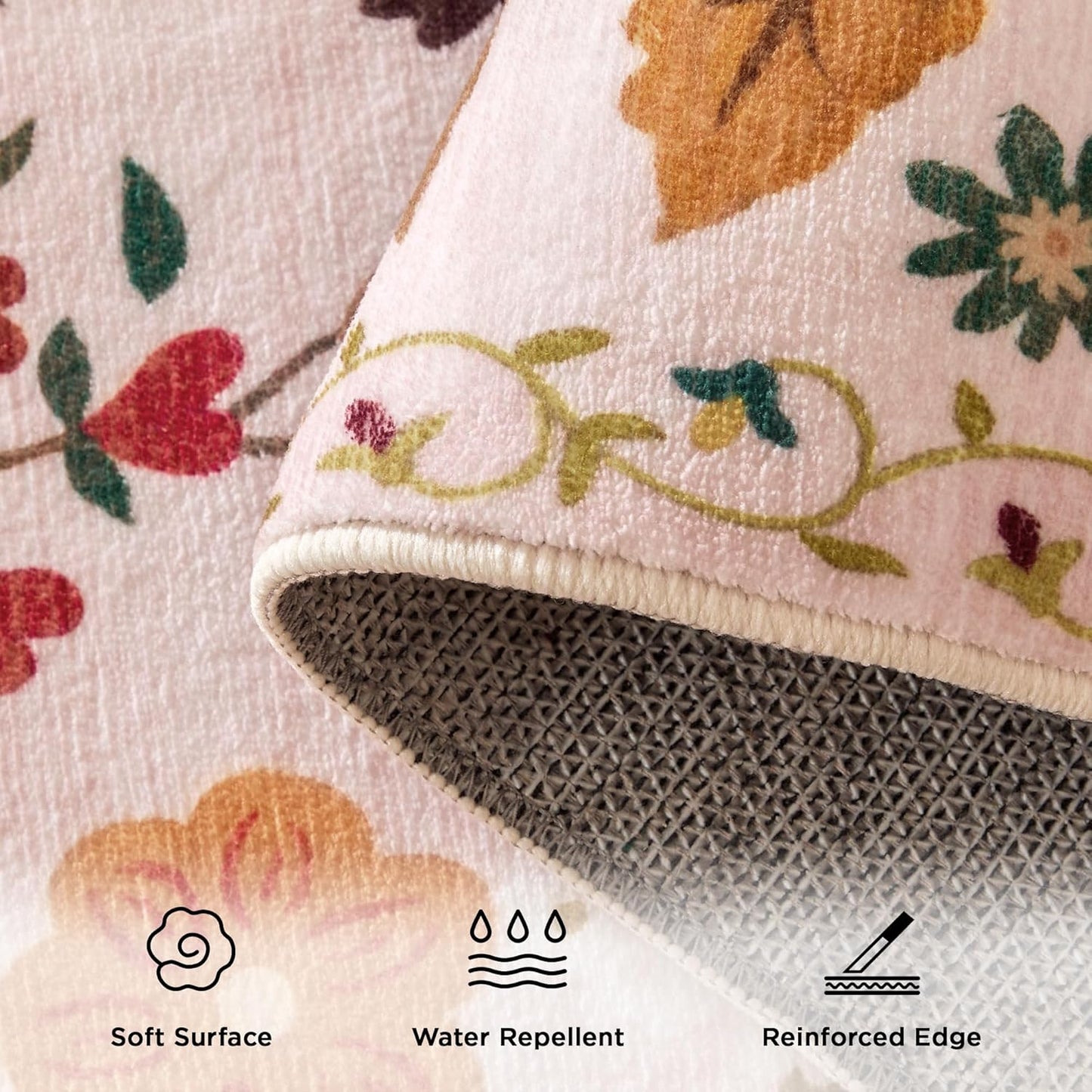 Rug Runners 2x6, Floral Washable Kitchen Rugs for Hallways Area Rugs, Non Slip Long Rug Low Pile Doormat Flower Carpet for Kitchen, Entryway Indoor, Bedroom, Bathroom, Laundry, Pink/Beige