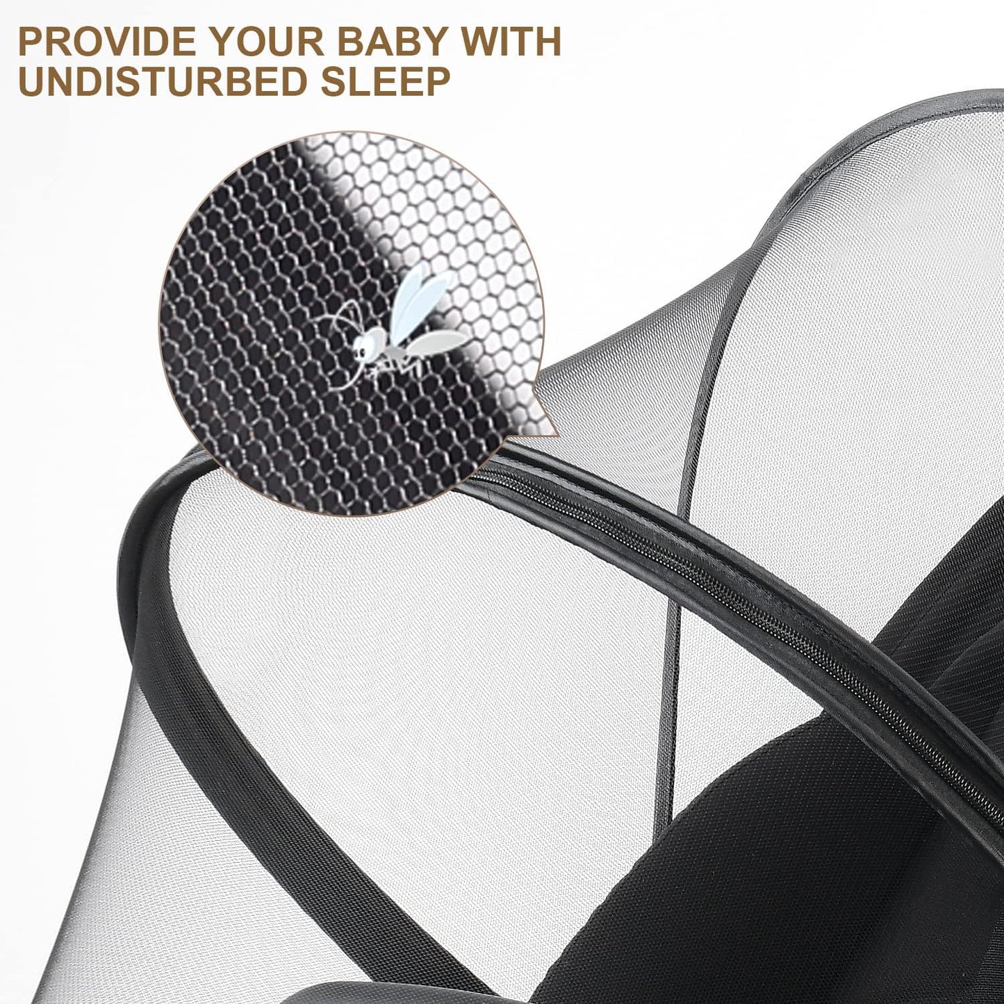 Baby Mosquito Net with Double Zipper Bassinet Stroller Cover for Baby/Stroller/Car Seat/Cradles/Carriers, Easy to Use, Visible Breathable Mesh, Keep Insects/Bugs/Cats Out, Black