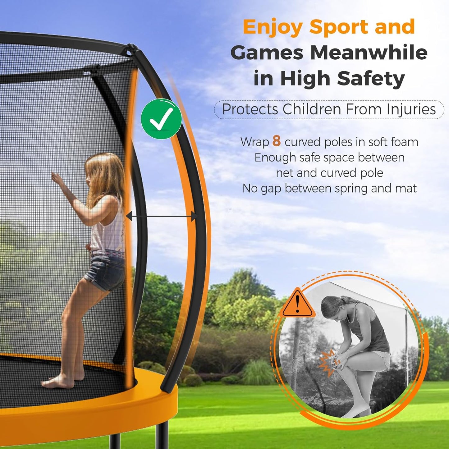 Tatub Large Trampolines Outdoor 10 12 14 15 16FT for Kids and Adults,Outdoor Recreational Pumpkin Trampolines with Curved Poles and Safety Enclosure Net, Basketball Hoop, Ladder